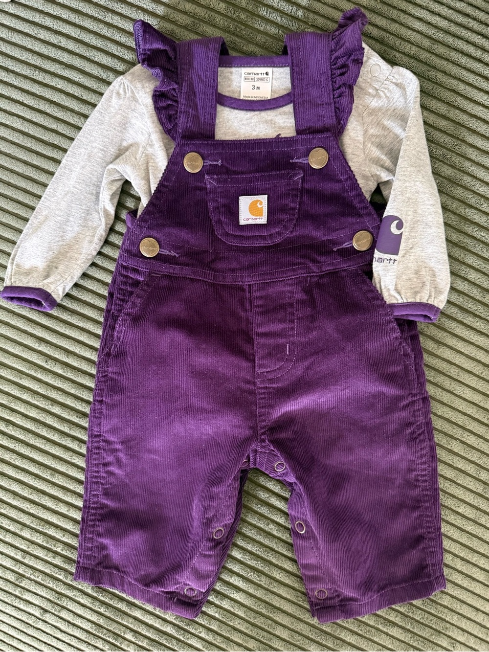 Carhartt Purple Corduroy Overalls with Gray Horse Bodysuit - Picture 11 of 13